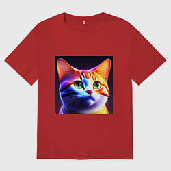 Мужская футболка оверсайз Милый котик с большими глазами