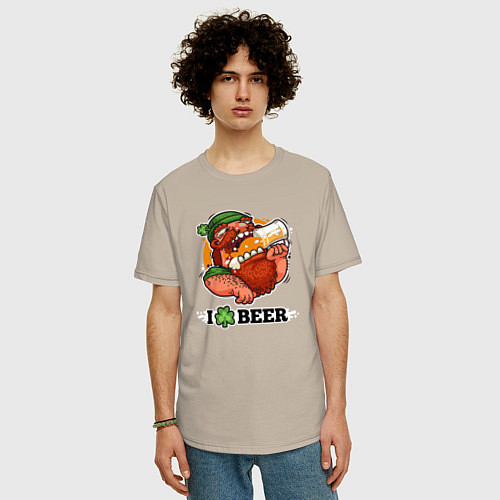 Мужская футболка оверсайз I love beer / Миндальный – фото 3