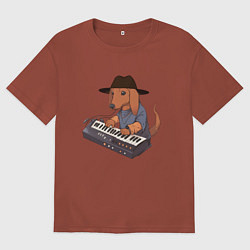 Футболка оверсайз мужская Аниме Такса с синтезатором, цвет: кирпичный