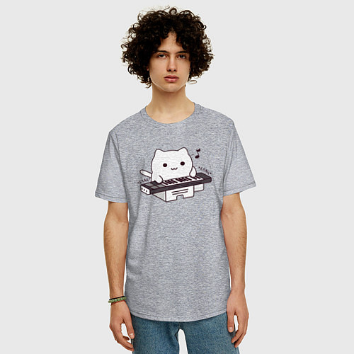 Мужская футболка оверсайз Аниме Бонго кот / Меланж – фото 3