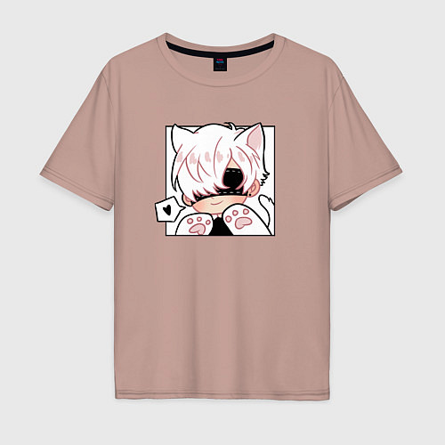 Мужская футболка оверсайз Котик 9S / Пыльно-розовый – фото 1
