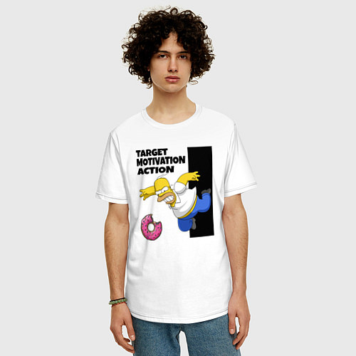 Мужская футболка оверсайз Мотивация от Гомера Симсона / Белый – фото 3