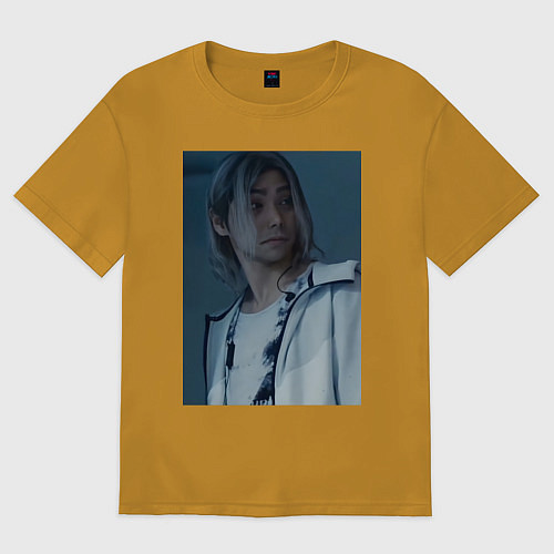 Мужская футболка оверсайз Алиса в пограничье Чишия / Горчичный – фото 1