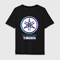 Футболка оверсайз мужская Значок Yamaha в стиле glitch, цвет: черный