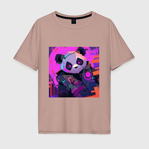Мужская футболка оверсайз Аниме панда в лучах неона / Пыльно-розовый – фото 1
