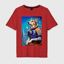 Футболка оверсайз мужская The dog is a brave cosmonaut, цвет: красный