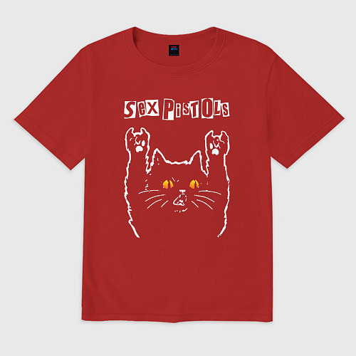 Мужская футболка оверсайз Sex Pistols rock cat / Красный – фото 1