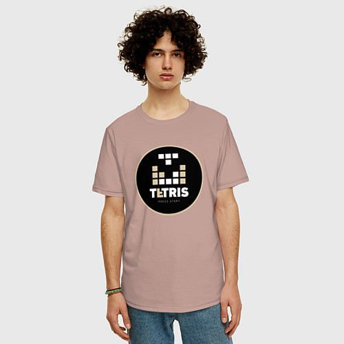 Мужская футболка оверсайз Тетрис на фоне круга / Пыльно-розовый – фото 3