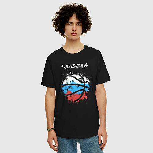 Мужская футболка оверсайз Russia basketball / Черный – фото 3
