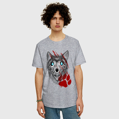 Мужская футболка оверсайз Призрачный волк / Меланж – фото 3