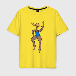 Футболка оверсайз мужская Девушка в купальнике и шляпе - абстракция, цвет: желтый