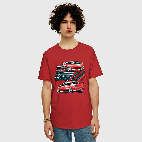 Мужская футболка оверсайз Mitsubishi Lancer Evolution IX V1 / Красный – фото 3