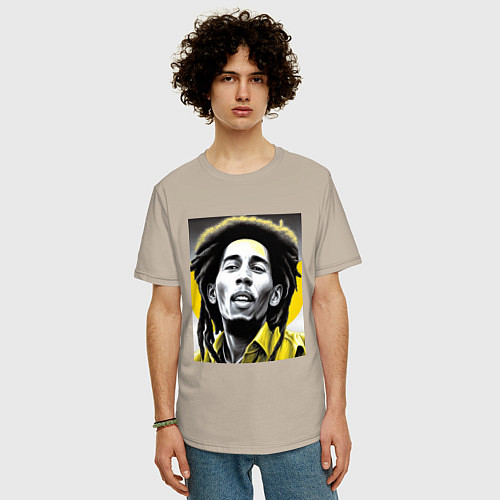 Мужская футболка оверсайз Bob Marley Digital Art / Миндальный – фото 3