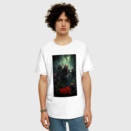 Мужская футболка оверсайз Зомби на острове / Белый – фото 3