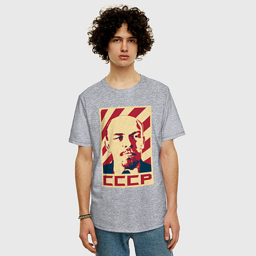Мужская футболка оверсайз Владимир Ленин СССР / Меланж – фото 3