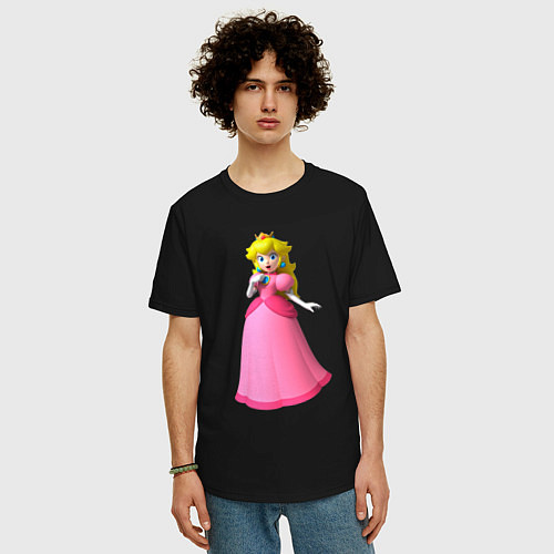 Мужская футболка оверсайз Пич принцесса из Марио / Черный – фото 3
