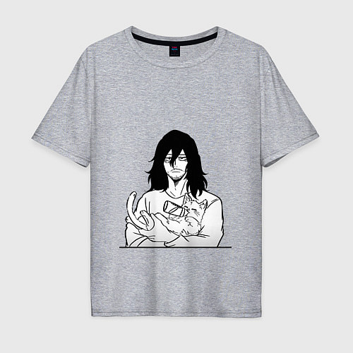 Мужская футболка оверсайз Айзава с котиком / Меланж – фото 1