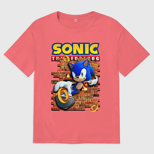 Мужская футболка оверсайз Соник ёж / Коралловый – фото 1