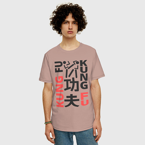 Мужская футболка оверсайз Восточные единоборства / Пыльно-розовый – фото 3