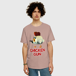 Футболка оверсайз мужская Chicken Gun chick, цвет: пыльно-розовый — фото 2
