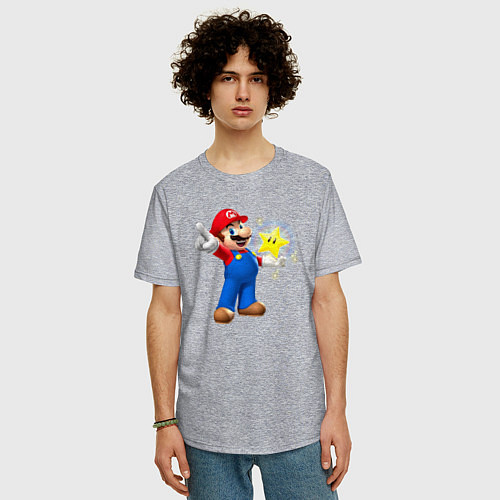 Мужская футболка оверсайз Марио держит звезду / Меланж – фото 3