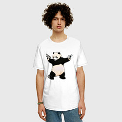 Футболка оверсайз мужская Панда с пистолетами, цвет: белый — фото 2
