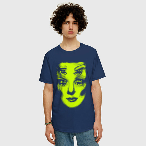 Мужская футболка оверсайз Double lime face / Тёмно-синий – фото 3