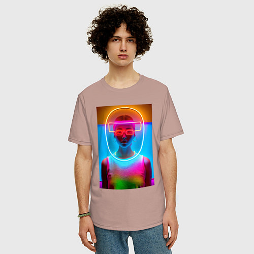 Мужская футболка оверсайз Japan girl - glow - neural network / Пыльно-розовый – фото 3
