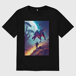 Футболка оверсайз мужская Космонавт на затерянной планете, цвет: черный