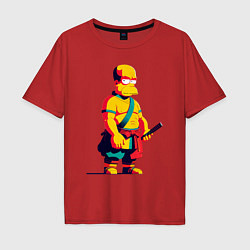 Футболка оверсайз мужская Гомер Симпсон самурай - нейросеть, цвет: красный