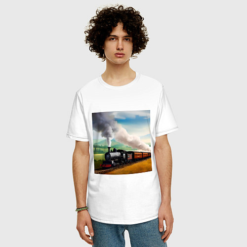 Мужская футболка оверсайз Ретро поезд / Белый – фото 3