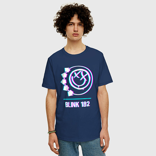 Мужская футболка оверсайз Blink 182 glitch rock / Тёмно-синий – фото 3