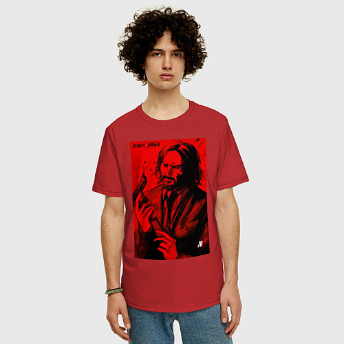 Мужская футболка оверсайз John Wick Baba Yaga art / Красный – фото 3