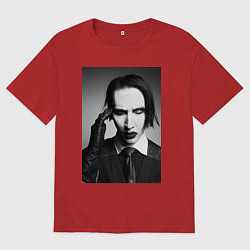 Футболка оверсайз мужская Marilyn Manson looks at you, цвет: красный