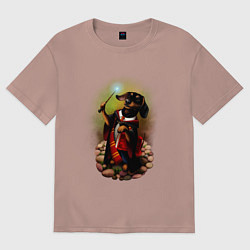 Футболка оверсайз мужская Такса Волшебник колдует, цвет: пыльно-розовый