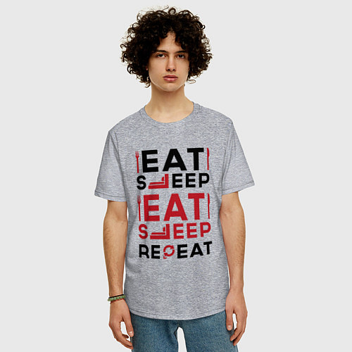 Мужская футболка оверсайз Надпись: eat sleep S T A L K E R repeat / Меланж – фото 3