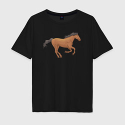 Футболка оверсайз мужская Мустанг лошадка, цвет: черный