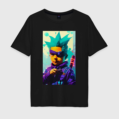 Мужская футболка оверсайз Bart Simpson - cyberpunk - neural network / Черный – фото 1