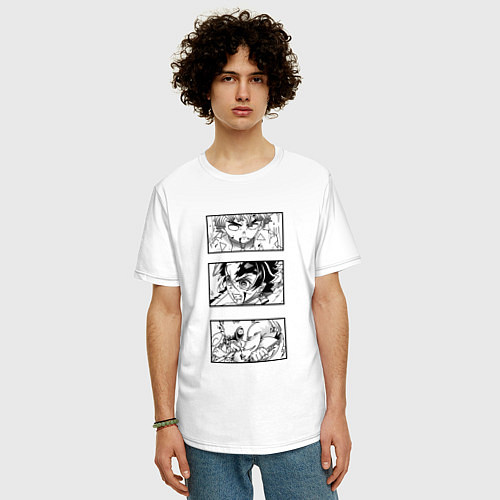 Мужская футболка оверсайз Зеницу Танджиро и Иноске / Белый – фото 3