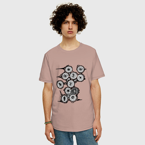 Мужская футболка оверсайз Пиктограммы в паттерне / Пыльно-розовый – фото 3