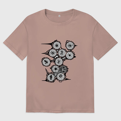 Мужская футболка оверсайз Пиктограммы в паттерне / Пыльно-розовый – фото 1