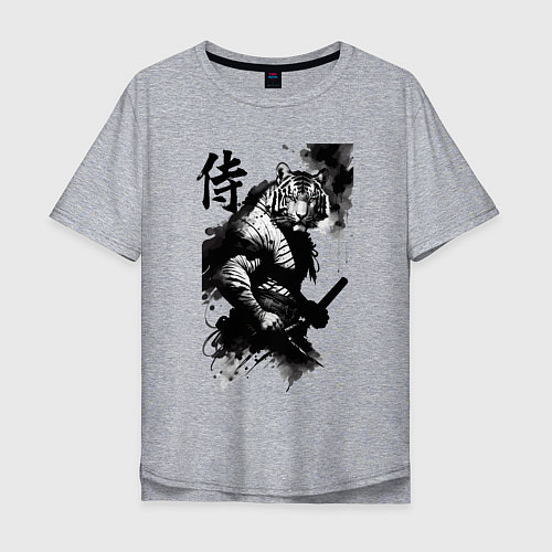 Мужская футболка оверсайз Tiger samurai - hieroglyph - art / Меланж – фото 1