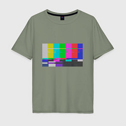 Футболка оверсайз мужская Разноцветные полосы в телевизоре, цвет: авокадо