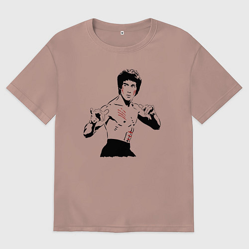 Мужская футболка оверсайз Брюс Ли в крови / Пыльно-розовый – фото 1