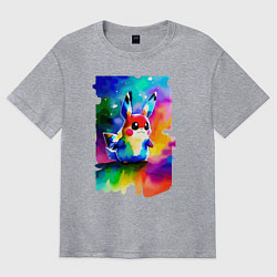 Футболка оверсайз мужская Акварельный Пикачу - поп-арт, цвет: меланж