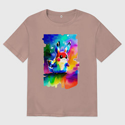 Футболка оверсайз мужская Акварельный Пикачу - поп-арт, цвет: пыльно-розовый