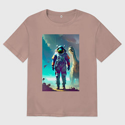 Мужская футболка оверсайз Космонавт на планете динозавров - нейросеть