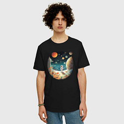 Футболка оверсайз мужская Космический путешественник: арт нейросети, цвет: черный — фото 2