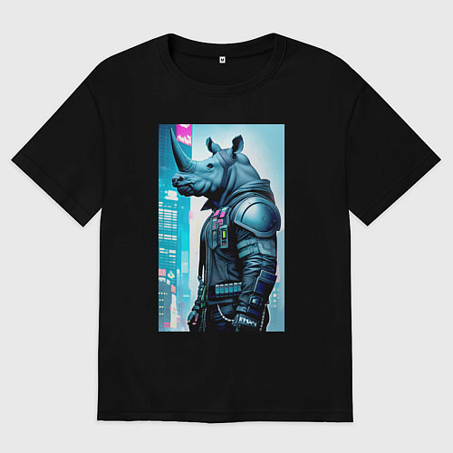 Мужская футболка оверсайз Rhino - cyberpunk - neural network / Черный – фото 1