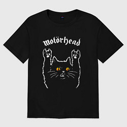 Футболка оверсайз мужская Motorhead rock cat, цвет: черный